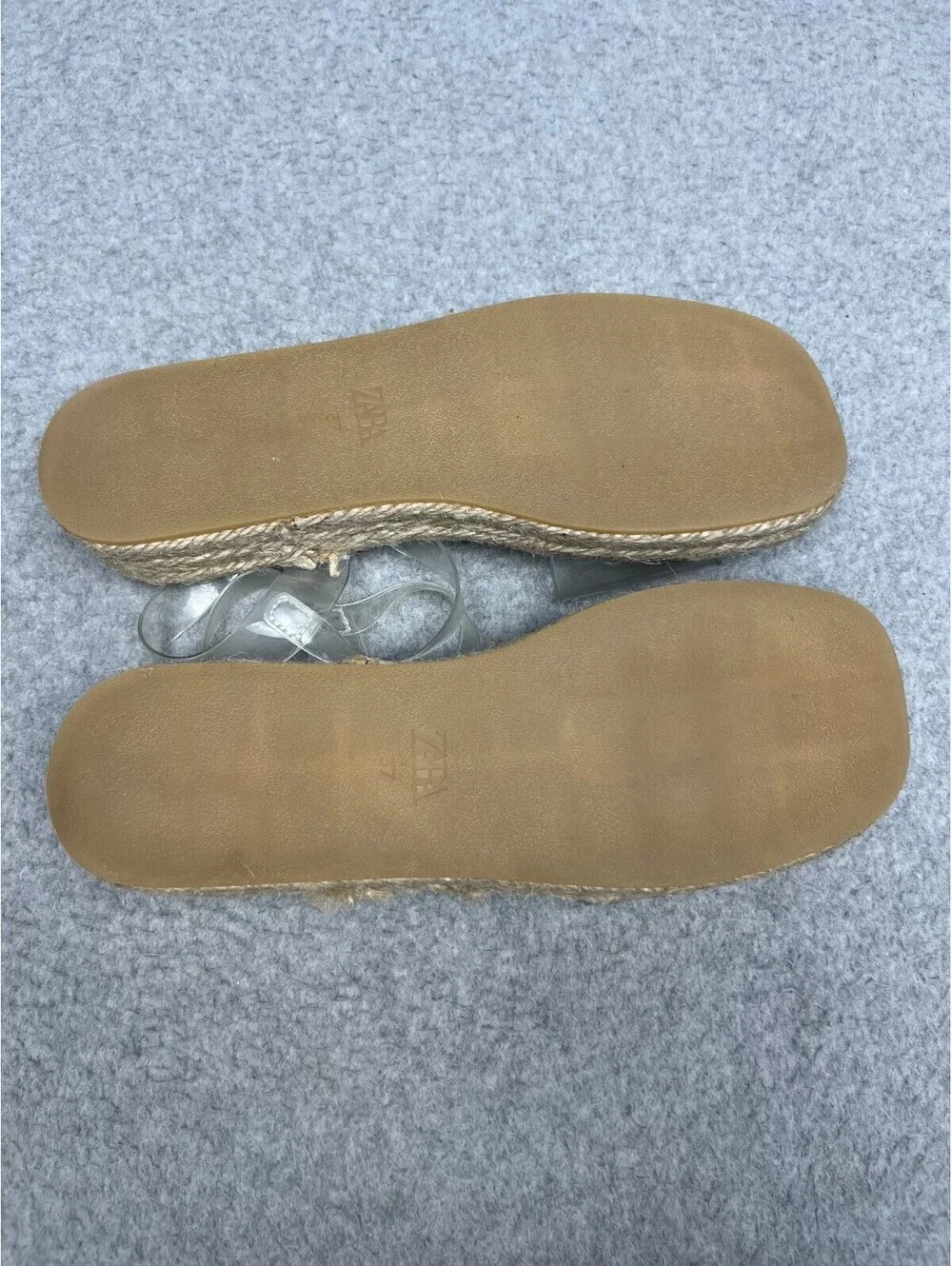 Zara Sandals Womens 37 (6.5) Clear Strappy Espadrille Platform Beach Open Toe
